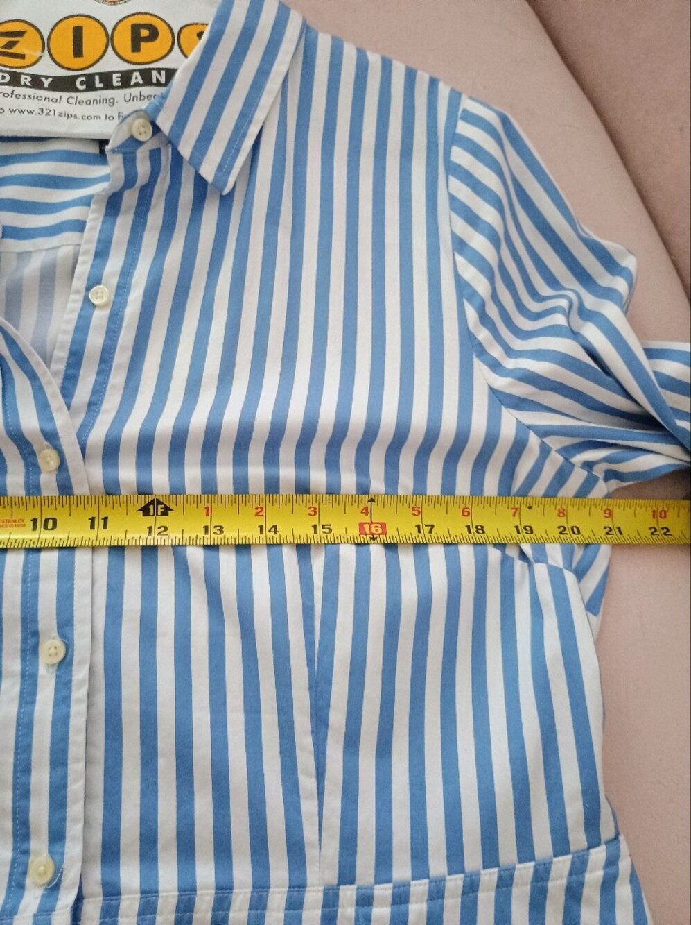 Talbots Coastal Blue and White Striped Button-Up Shirt Dress - Picture 5 of 6